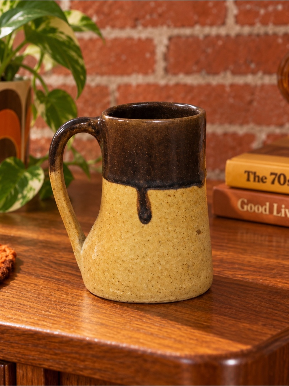 Vintage Brown Handmade Studio Artisan 6"
Stoneware Drip Glaze Rustic Coffee Mug
